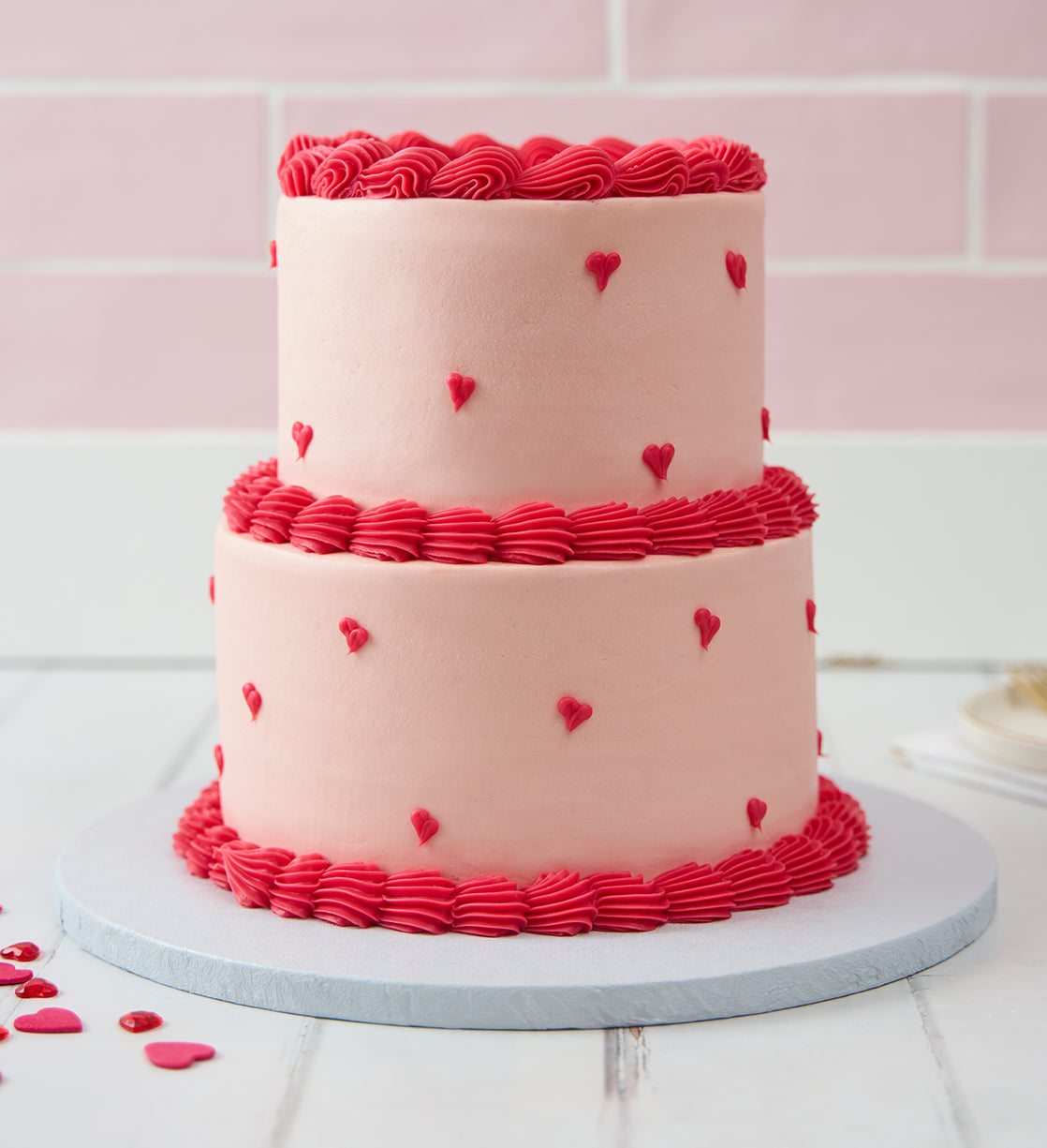 Vintage Heart Mini Two Tier Doodle Cake