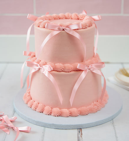 Pink Mini Two Tier Ribbons and Ruffles Cake