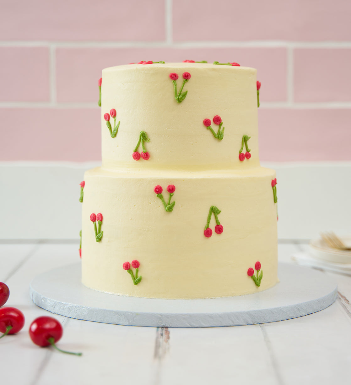 Cherries Mini Two Tier Doodle Cake