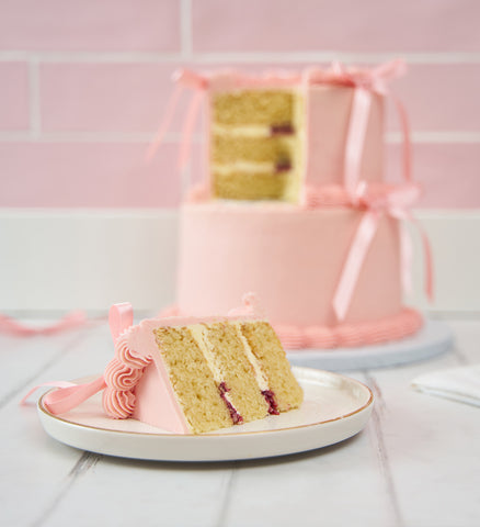 Pink Mini Two Tier Ribbons and Ruffles Cake