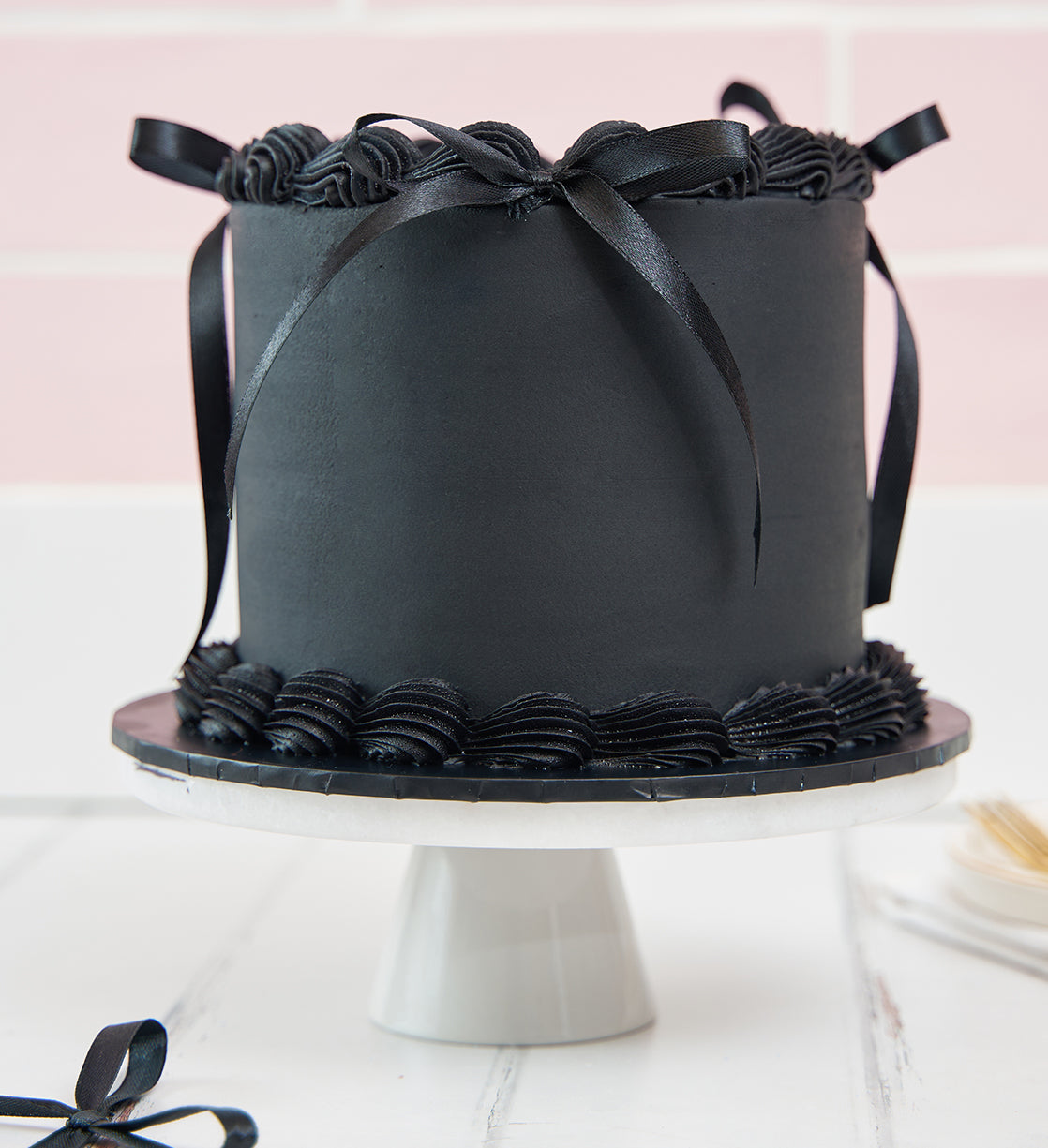 Black Ribbons and Ruffles Cake