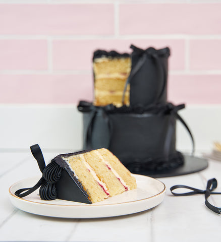 Black Mini Two Tier Ribbons and Ruffles Cake