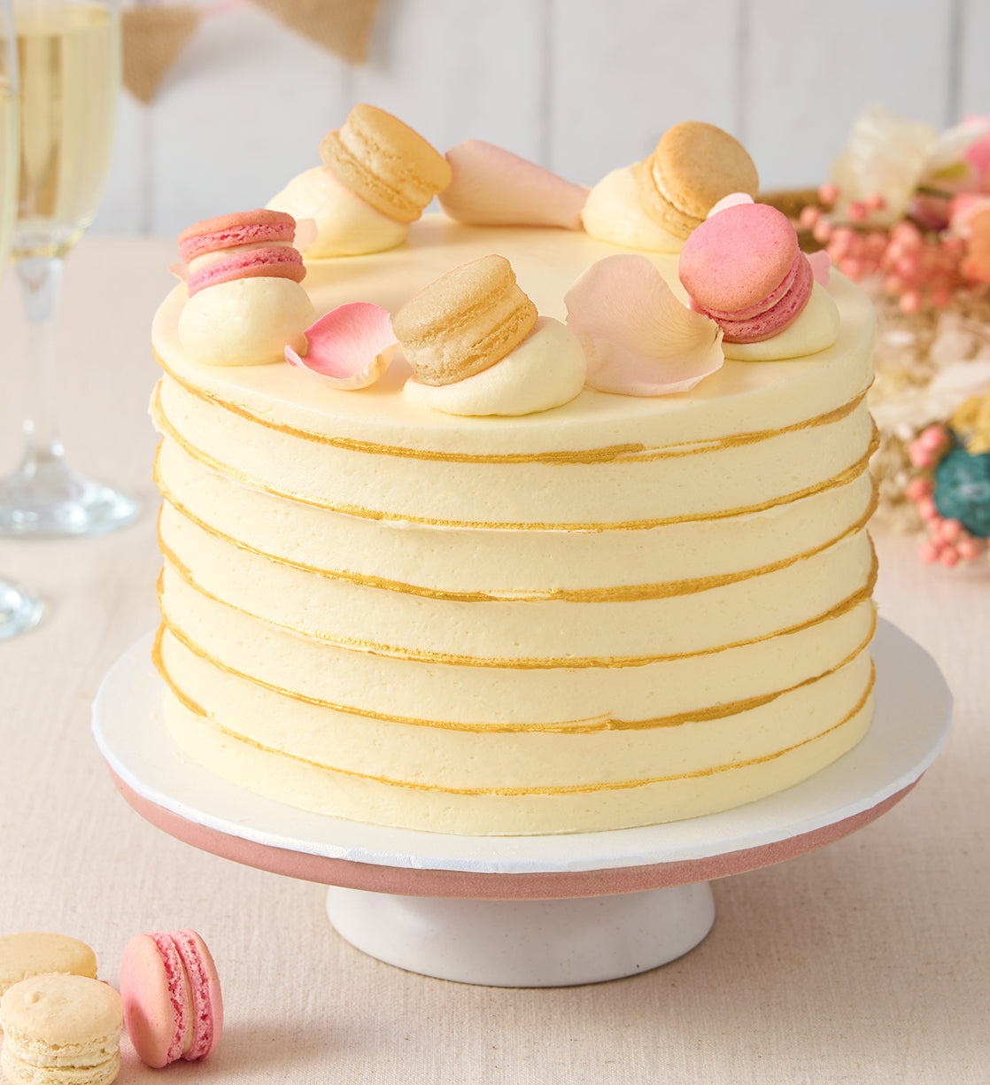 Ruffle Macaron Ivory Cake