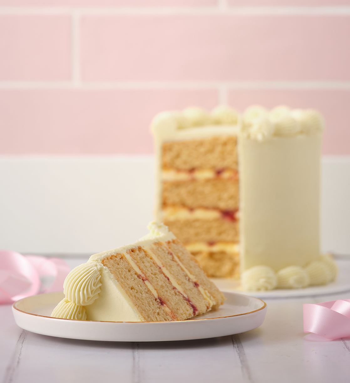 White Ribbons and Ruffles Cake