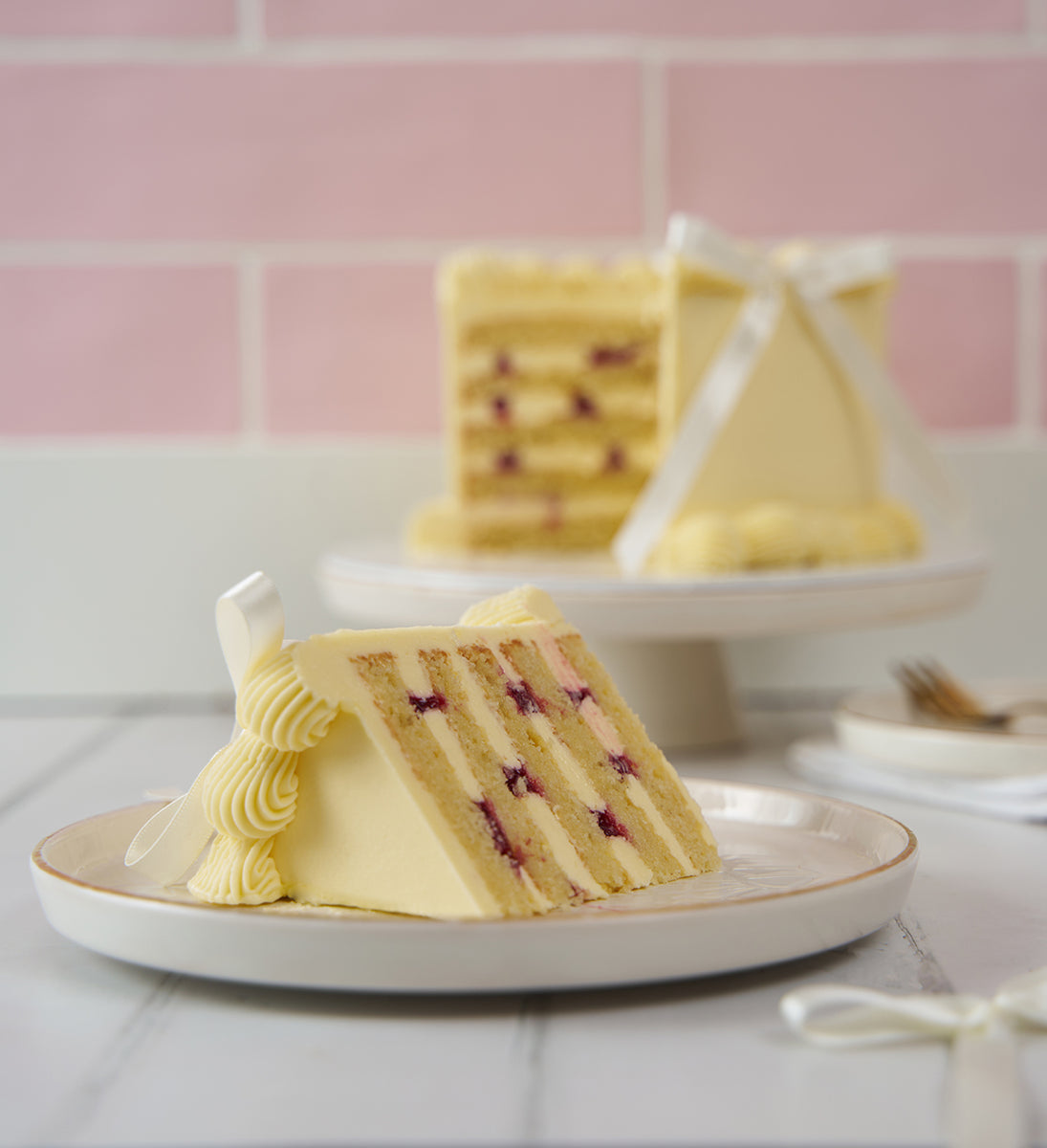 Gluten Free White Ribbons and Ruffles Cake – Lola's