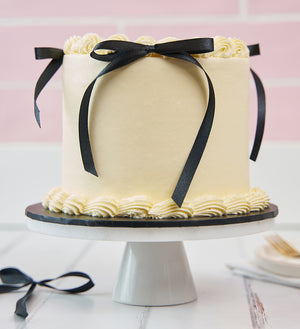 White and Black Ribbons and Ruffles Cake – Lola's
