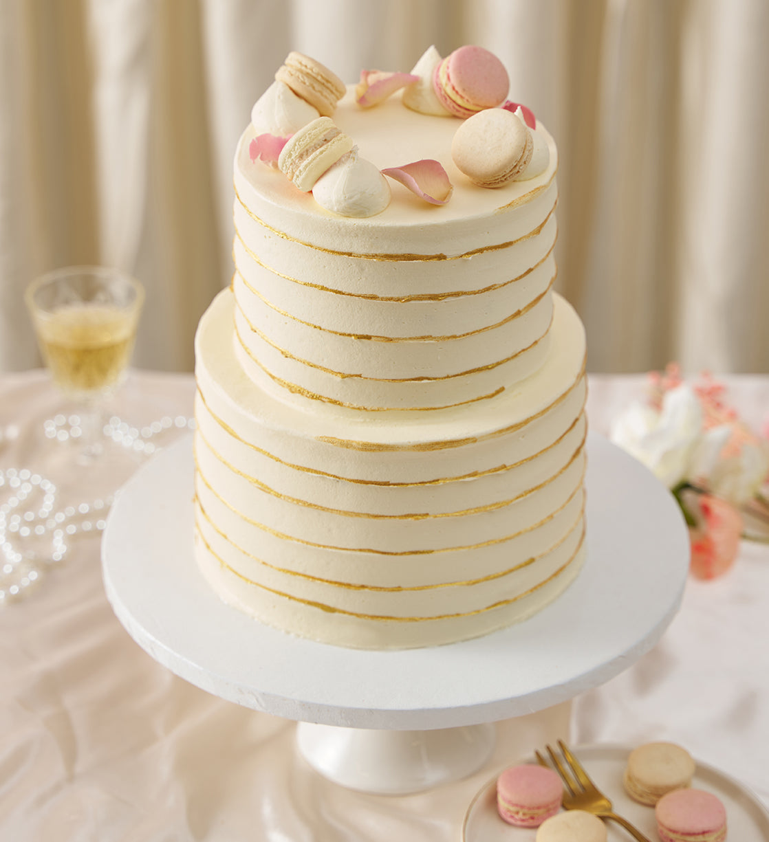 Ruffle Macaron Ivory Cake