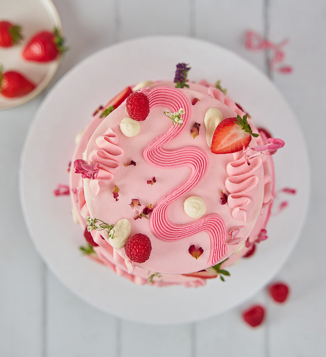 Pink Fruity and Floral Mini Two Tier Cake