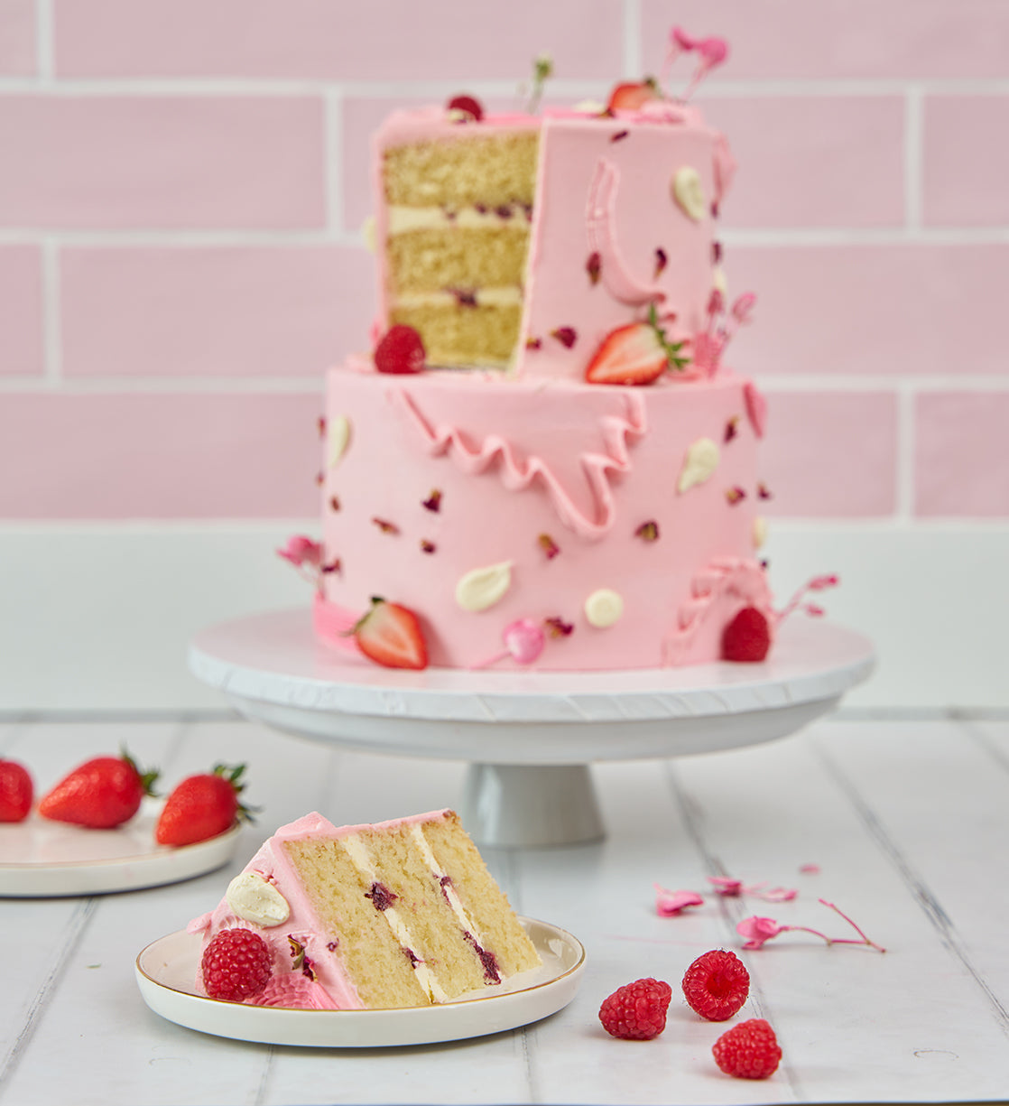 Pink Fruity and Floral Mini Two Tier Cake