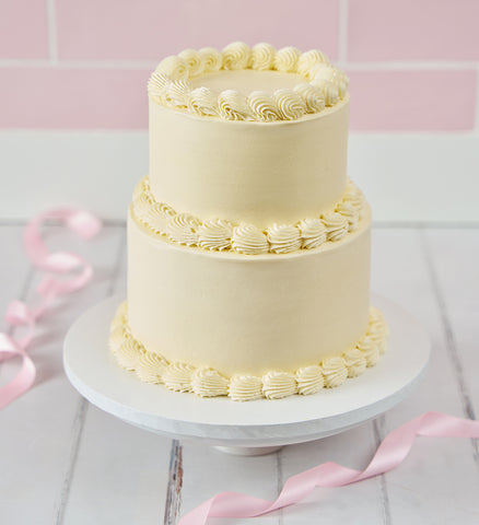White Ribbons and Ruffles Cake