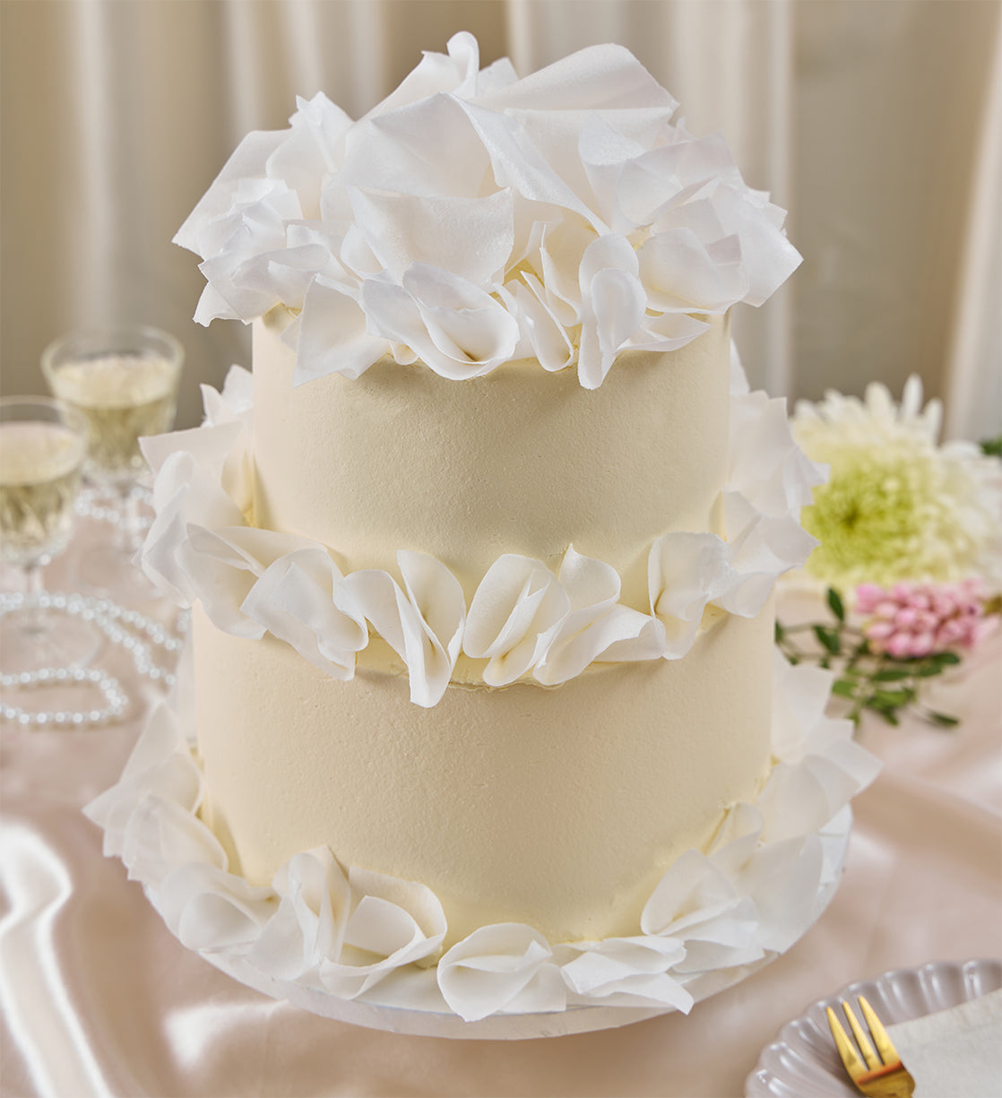 Ivory Silk Two Tier Cake